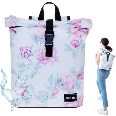 Produktbild von Rucksack Damen Hydro Compact aus Plane wetterfest Freizeitrucksack Outdoor kleines Laptop Fach Daypack Büro Freizeit 64222 2021 Weiss Flower + Etui