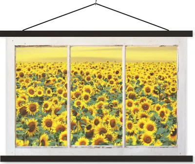 Produktbild von MuchoWow® Textilposter Transparent - Sonnenblume - Gelb 120x80 cm mit schwarzem Rahmen - Wanddeko