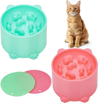 Immagine prodotto di Mangiatoie rialzate in plastica, set da 2, con tappetino antiscivolo, per cani e gatti