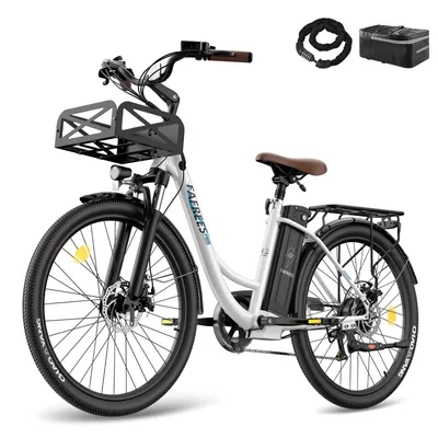 Produktbild von City E Bike 26 Zoll 158 - 198 cm bis zu 160 - 200 km 36 V 20,3 Ah 730,8 Wh Wasserdicht IP54 mit Shimano 7 Gang, Weiß