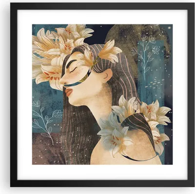 Produktbild von Gerahmtes Poster - Schwarzer Rahmen - Surreal Frau Blumen - 40x40 cm - Wand Bild - Wanddeko - Wandbilder - Kunstposter - Wandposter - Bilderrahmen - Bilder - Kunstdruck - P2BAC40x40-4743