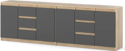 Zdjęcie produktu dla Komoda Z Szufladami Nowoczesna Szafka 240Cm Meblościanka Dąb Sonoma Szary