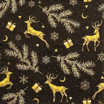 Produktbild von 20 Servietten Sparkling Deers - Hirsche und Zweige gold 33x33cm
