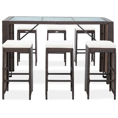 Produktbild von vidaXL 7-tlg. Gartenbar-Set mit Auflagen Poly Rattan Braun