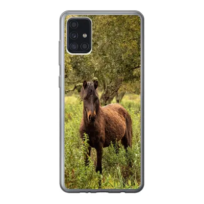 Produktbild von MuchoWow® Handyhülle Schutzhülle Hülle für Samsung Galaxy A52 5G Pferd - Wald - Gras Silikon Softcase Handy Hülle - Umschlag