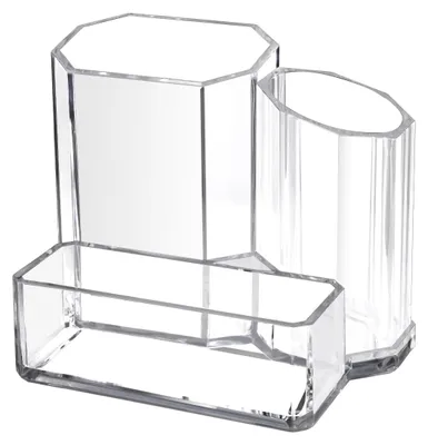 Produktbild von Transparenter Acryl-Schreibtisch-Stiftehalter mit 3 Fächern, Make-up-Organizer, Pinselhalter, Stifteablage, Aufbewahrungsbox für Schrein.