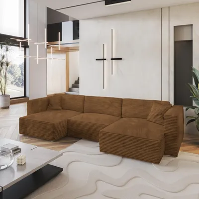 Produktbild von Masseno Ecksofa SARMO mit Schlaffunktion U-Form, Sofa mit Bettkasten, Wohnzimmersofa, Couch, Soffa, Bettsofa, Couchgarnitur- Orange, TILIA 56