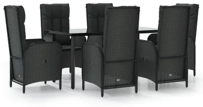 Immagine prodotto di Set da giardino per 7 persone, in rattan sintetico, colore nero, con tavolo in vetro resistente agli agenti atmosferici di 160 cm