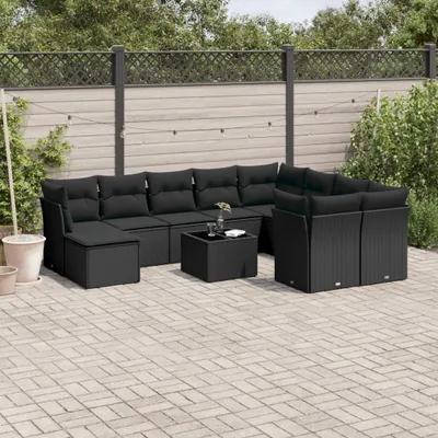 Produktbild von CLORIS 11-tlg. Garten-Sofagarnitur - mit Kissen - Schwarz Poly Rattan - Gartenmöbelgarnituren LL0000256825
