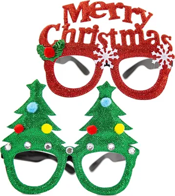 Produktbild von Oblique Unique 2 Brillen für Weihnachten Weihnachtsbaum Merry Christmas Fasching Karneval Weihnachtsdeko Grün Rot