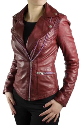 Image de Veste en cuir pour femme, marque Damen, modèle Betty, Bershka – rouge / taille 2XL