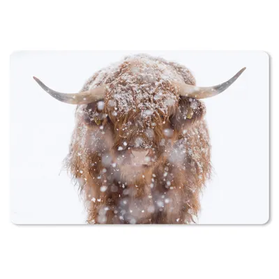 Produktbild von MuchoWow® Schreibtischunterlage Schottischer Highlander - Hörner - Schnee 60x40 cm - XXL Mauspad - Großes Mauspad
