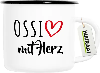 Produktbild von Huuraa Emaille Tasse Ossi mit Herz 300ml Vintage Campingbecher Geschenkidee