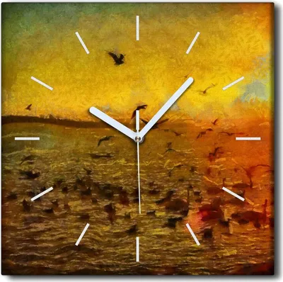 Produktbild von Coloray Uhr auf Leinwand 30x30 cm Wand Uhr Dekoration Wohnzimmer Segeltuch weiße Zeiger -Abstraktion Sonnenuntergang.