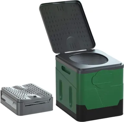 Productafbeelding van Opvouwbaar campingtoilet, draagbaar reistoilet voor buiten, kamperen en auto, belastbaar tot 150 kg, militairgroen