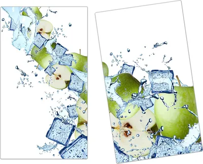 Produktbild von Spritzschutz Herdabdeckplatte Schneidebrett aus Glas Äpfel und Eiswürfel 2-Teilig (60x52cm)