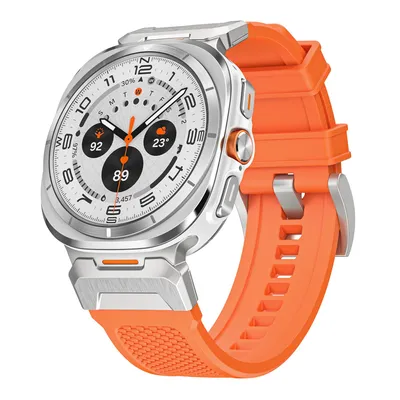 Produktbild von FFO2World Silikonarmband für Samsung Galaxy Watch Ultra 47 mm – Robustes Smartwatch-Armband mit silbernem Adapter – Ultra 2025 – Orange/Titanium