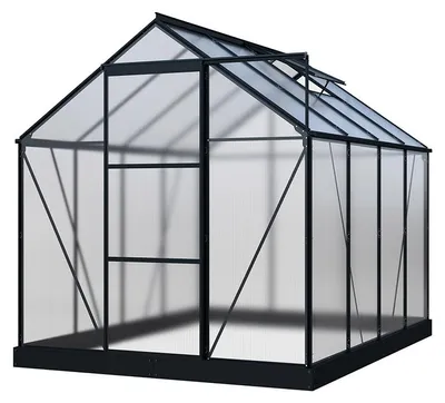 Produktbild von HOME DELUXE Gewächshaus WALENA – Schwarz Matt, Aluminium/PC-Panels (252 × 190 × 193 cm) | UV-Schutz, Schiebetür, mit Fundament