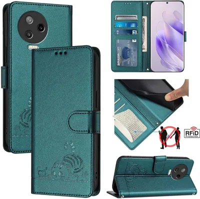 Obrázek produktu pro Kožené pouzdro pro Infinix Note 12 Pro 4G /Note 12 (2023), sladká kočka Flip pouzdro s funkcí stojánku a peněženkou zelené