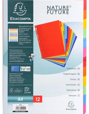 Produktbild von Exacompta 25x Register A4, Colorspan-Karton 400g, 12 Taben - sortiert - 99H