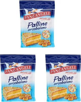Produktbild von 3x Paneangeli Palline Arcobaleno,Mehrfarbiges Konfetti in runder Form, ideal zum Dekorieren von Desserts,Wiederverschließbare 60g-Packung + Italian Gourmet Polpa di Pomodoro 400g Dose