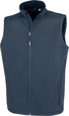 A navy blue vest is shown against a white background.