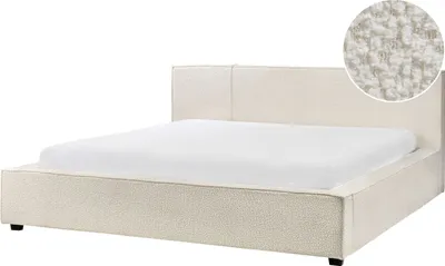 Obrázek produktu pro BELIANI Postel krémově bílá buklé čalounění 180 x 200 cm s roštem s čelem ložnice moderní minimalistický styl