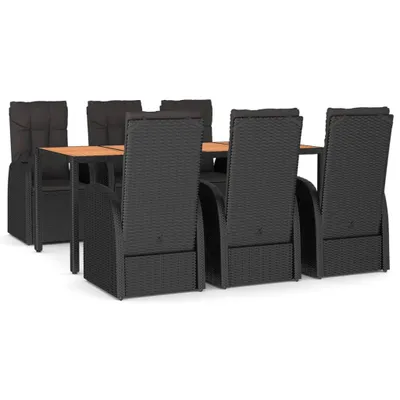 Produktbild von 7-tlg. Garten-Essgruppe mit Kissen Schwarz Poly Rattan