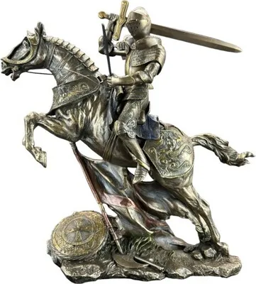 Produktbild von Dekofiguren Ritter zu Pferd Dekofigur Skulptur Handbemalt, mit Bronze überzogen | WU73737A4