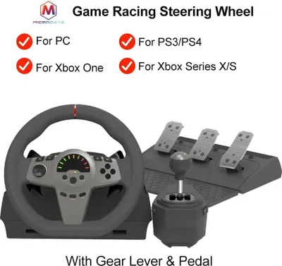 Image de Volant de course pour jeux vidéo - HS-GT100V2SL - Avec pédalier - Palettes de changement de vitesse - Connecté via USB - Pour PC et Xbox Series X - Rose