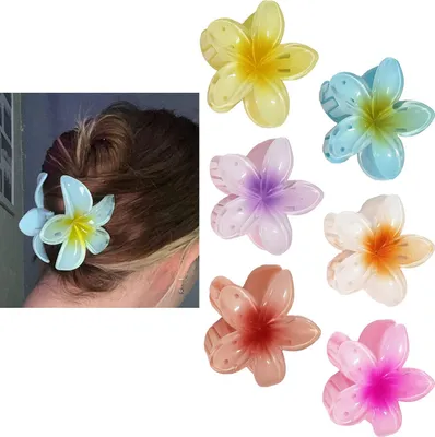 Image de Barrette à cheveux Cancer des cheveux Set de fleurs hawaïennes 6 pièces Barrette à cheveux Plumeria 8,5 cm
