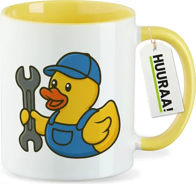 Produktbild von Huuraa Kaffeetasse Quietscheente Mechatronik Comic Gummiente 330ml Gelb Keramik Kaffeebecher Geschenkidee