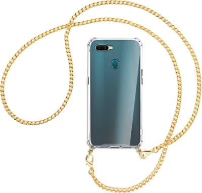 Produktbild von Handykette Backcover-Schutzhülle mit Band (Metall goldfarben) für Oppo A7 / AX7 - goldfarbene Kette