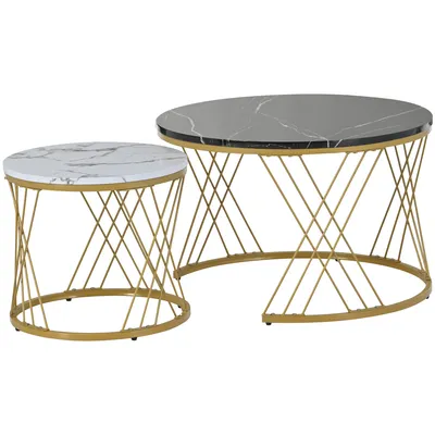 Produktbild von Merax Couchtisch 2er Set hochglanz Kaffeetisch Satztisch Marmoroptik, Schwarz Weiß