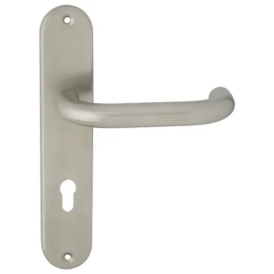 Produktbild von DOMINO Türgriff 72 Drückergarnitur PZ-Profilzylinder Set | Türklinke für Zimmertür, Bürotür, Kellertür & Innentür | L-Form | Edelstahl |INOX| UNO INOX