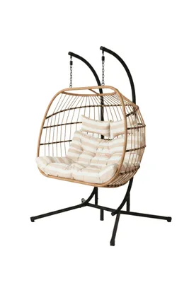 Zdjęcie produktu dla Wiszący Fotel Huśtawka Ogrodowa Kokon Huśtawka Kosz Bocianie Gniazdo Boho Dwuosobowa