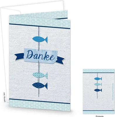 Produktbild von Dankeskarten für Taufe & Kommunion Fische blau mit Kuvert DIN A6 10 Stück10 Stück