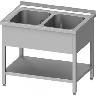 Image de Evier avec fond 1000x700x850 mm, avec deux cuves avec rebord, soudé