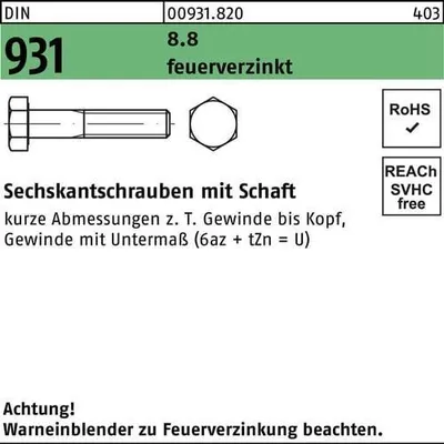 Produktbild von Reyher  Sechskantschrauben DIN 931 8.8 U M 27x120 tZn (10 Stück)