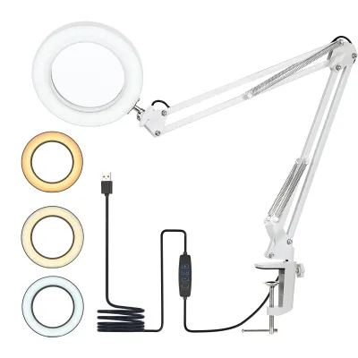 Produktbild von Neoglint Schreibtischlupe 8-facher USB LED Lupenleuchte 3 Farben 10 Helligkeit Beleuchtete Arbeitsleuchte Lesung Nacharbeit Lötlupe - Weiß