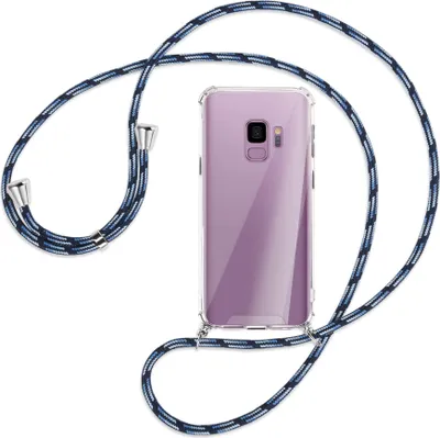Produktbild von Handykette Backcover-Schutzhülle mit Band (Metall silberfarben) für Samsung Galaxy S9 - Blautöne