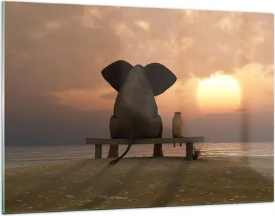 Produktbild von Bilder auf glas - Elefant Ufer Meer - 120x80cm - Glasbilder - Wandbilder - Kunstdruck - zum Aufhängen bereit - Wanddekoration aus Glas - Glas Bilder - Wandbild auf Glas - Einteilig - GAA120x80-3555
