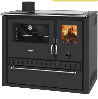 Obrázok produktu pre Prity GT FS G DR – drevený sporák, oceľová rúra, sklokeramická varná doska, zásuvka, 15 kW, čierna, ľavostranná