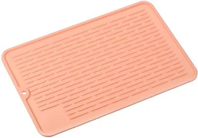 Image de Lot de tapis d'égouttage en silicone, 30 x 20 cm, résistant à la chaleur, rose, pour plan de travail
