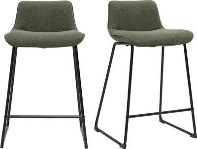 Produktbild von Miliboo - Barhocker aus khakifarbenem Stoff und Metall H65 cm (Set mit 2) BOOST