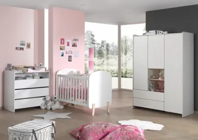 Produktbild von Vipack Babyzimmer Set Kiddy best. aus: Babybett 60 x 120 cm, Kommode Wickelaufsatz und Kleiderschrank 3-trg., Ausf. MDF weiß lackiert