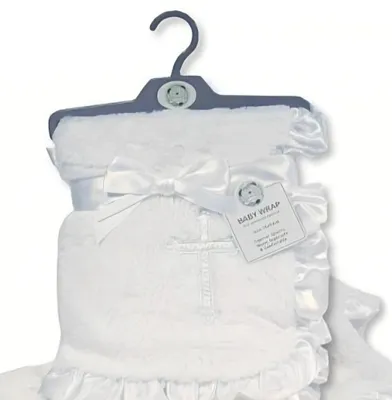Produktbild von Taufdecke Baby weiß Geschenk Geburt Taufe Kreuz Kuscheldecke Erstausstattung