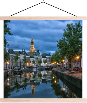 Produktbild von MuchoWow® Textilposter Groningen - Grachtenpand 120x120 cm mit holzfarbenen Rahmen - Textil-Poster