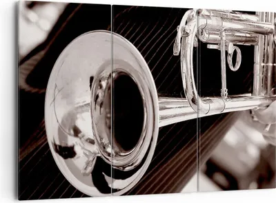 Produktbild von Bild auf Leinwand - Leinwandbild - Musik Trompete Instrument Orchester - 165x110cm - Wand Bild - Wanddeko - Leinwanddruck - Bilder - Kunstdruck - Leinwand bilder - Wandkunst - CE165x110-1553