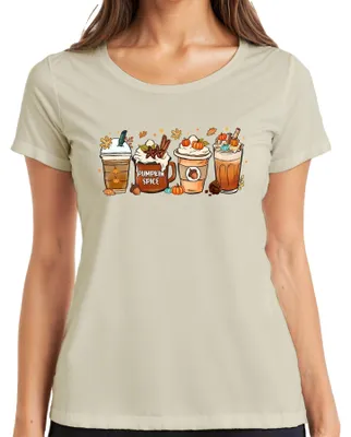 Produktbild von Pumpkin Spice Kürbis Latte Herbst Kaffee Kürbisgewürz Zimtstangen Damen T-Shirt, Natur, XL